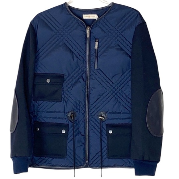 Tory Burch Hilary navy elbow patch quilted jacket - Picture 2 of 2